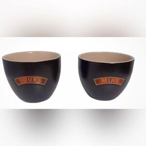 EUC Bailey’s Irish Cream “Mine & Yours” Mugs Desert Bowls Black Ceramic Bowl